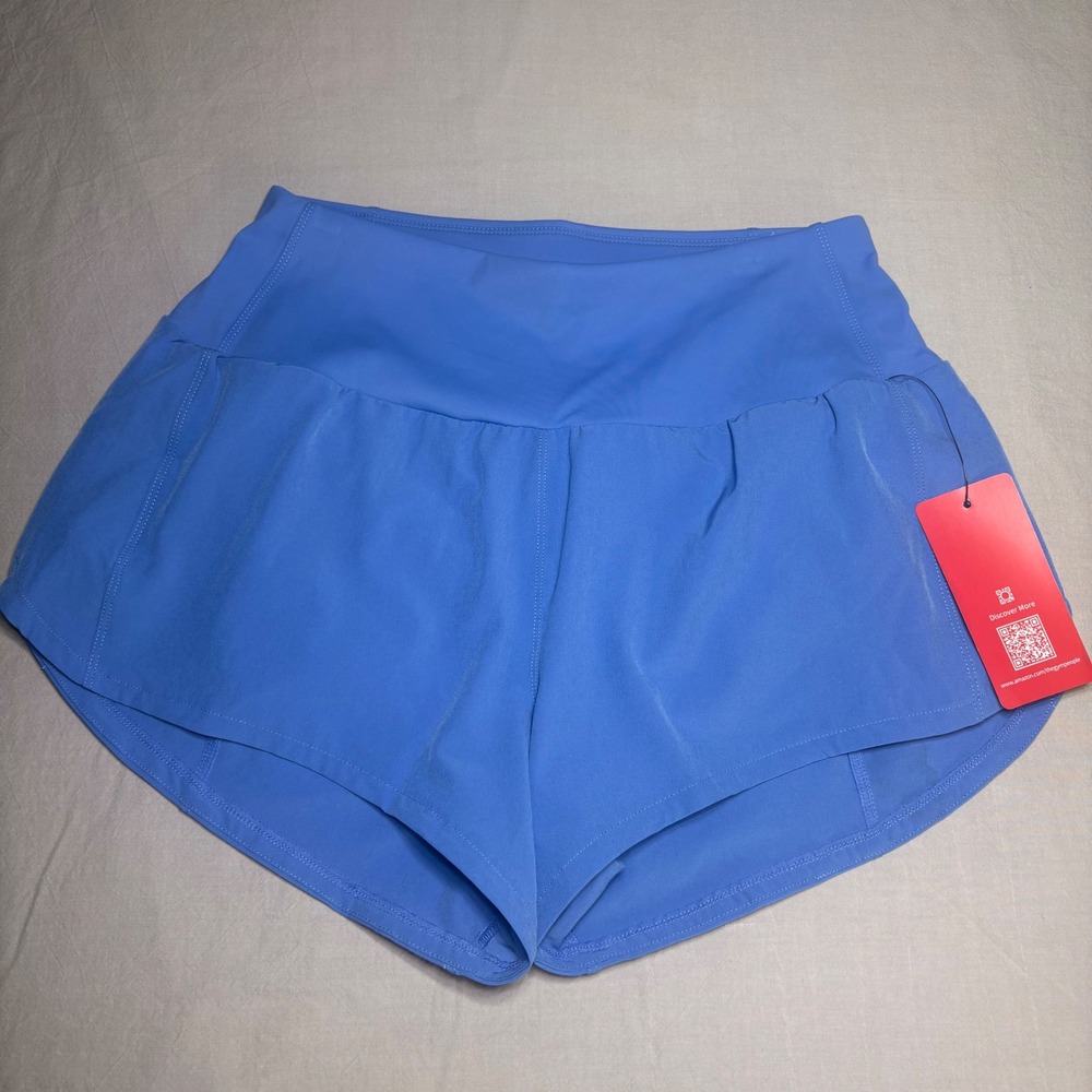 The Gym People Womens Blue High Waist Running Shorts with Back Pocket Size S NWT